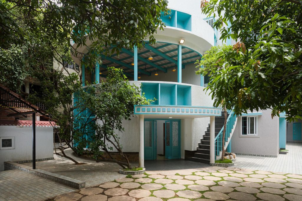 Blue Bell PG in Bangalore exterior with modern design, greenery, and peaceful surroundings ideal for ladies accommodation